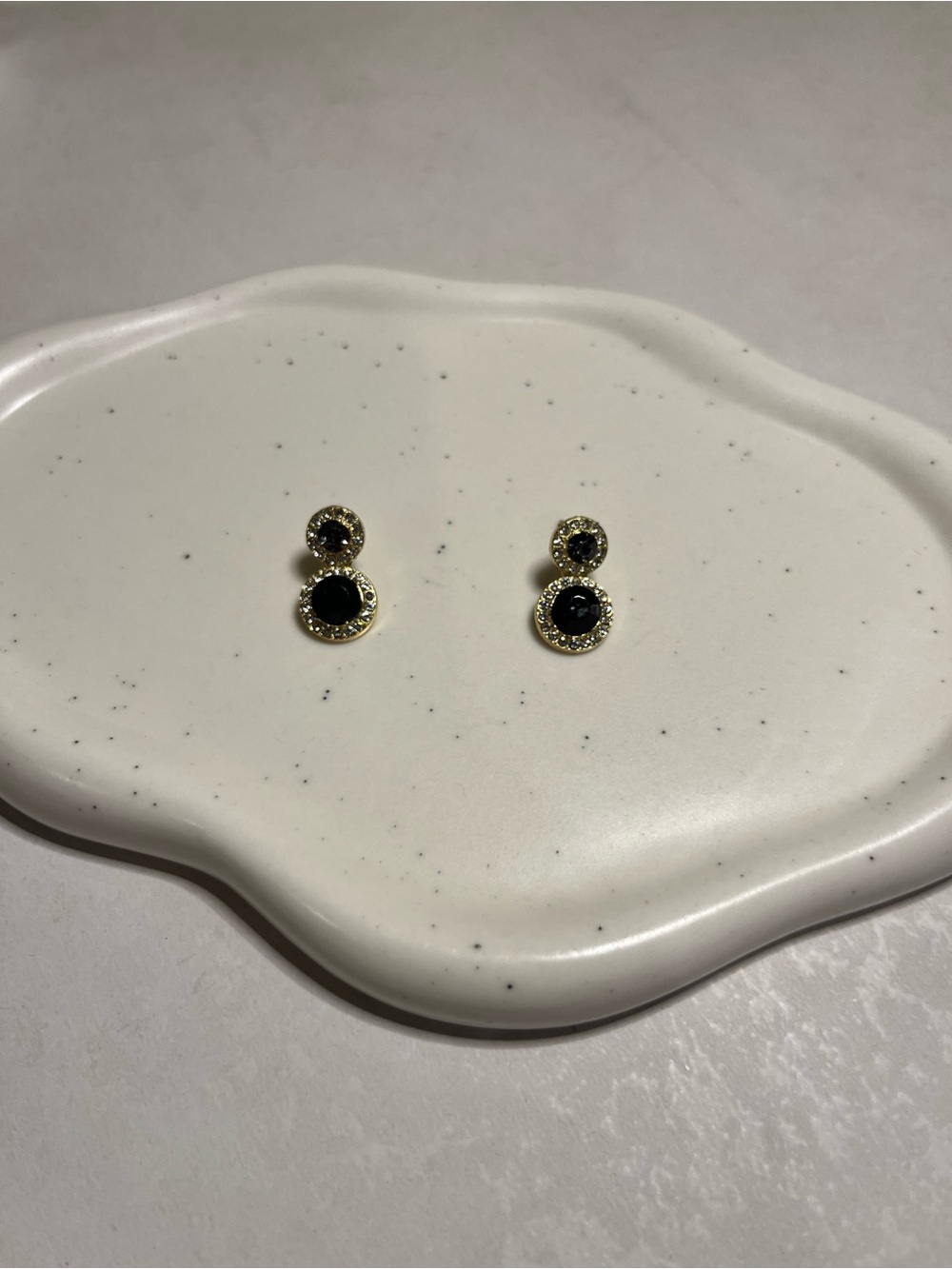 Gold Black Double-Stud Crystal Earrings - Women Jewelry